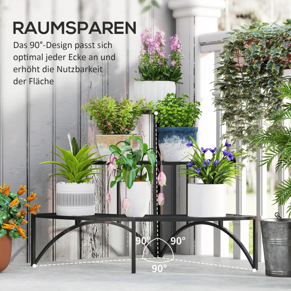 3 Laags Plantenstandaard, Bloemenstandaard Voor Binnen Buiten, Metalen Plantenrek, Meerlaags Bloemenrek, 60 Cm Hoge Bloementrap Voor Woonkamer, Tuin Balkon Decoratie, Zwart 5