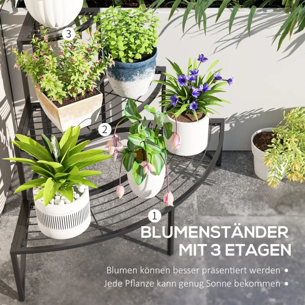 3 Laags Plantenstandaard, Bloemenstandaard Voor Binnen Buiten, Metalen Plantenrek, Meerlaags Bloemenrek, 60 Cm Hoge Bloementrap Voor Woonkamer, Tuin Balkon Decoratie, Zwart 6