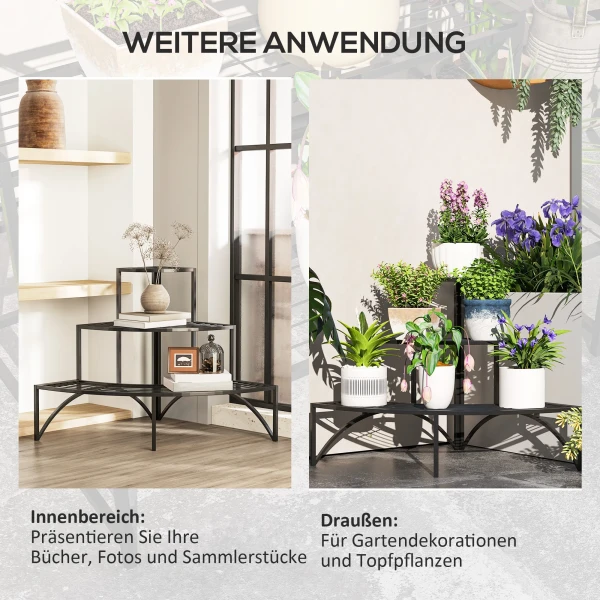 3 Laags Plantenstandaard, Bloemenstandaard Voor Binnen Buiten, Metalen Plantenrek, Meerlaags Bloemenrek, 60 Cm Hoge Bloementrap Voor Woonkamer, Tuin Balkon Decoratie, Zwart 8