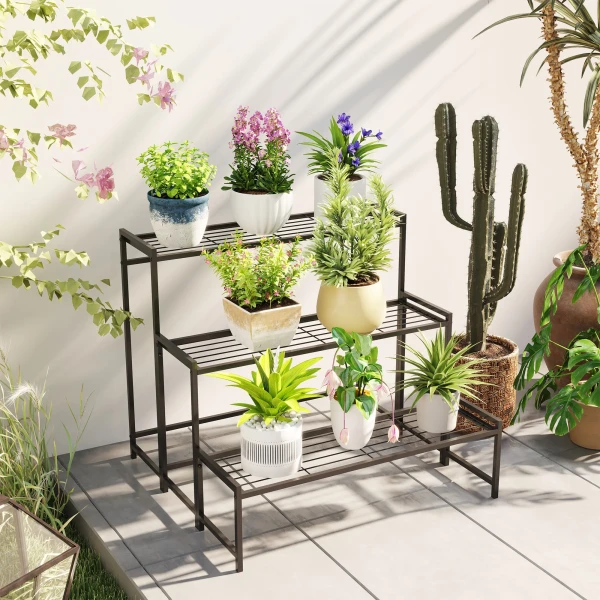 3 Laags Plantenstandaard, Bloemenstandaard Voor Binnen En Buiten, Metalen Plantenrek, Meerlaags Bloemenrek, 66 Cm Hoge Bloementrap Voor Woonkamer, Tuin Balkon Decoratie, Zwart 6
