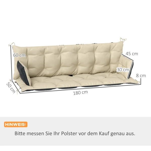 3 Zits Bankkussen 180x110x8 Cm Met Banden, Zitkussen, Outdoor/indoor Stoelkussen, Zitkussen, Zitkussen, Bankkussen Voor Tuinmeubelen, Hollywood Schommel, Beige+zwart 4