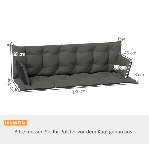 3 Zits Bankkussen 180x110x8 Cm Met Banden, Zitkussen, Outdoor/indoor Stoelkussen, Zitkussen, Zitkussen, Bankkussen Voor Tuinmeubelen, Hollywood Schommel, Donkergrijs+zwart 4