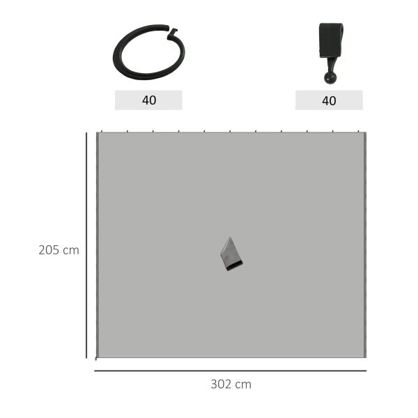 4 Zijpanelen Voor 3x3 M Paviljoen Zijwanden Met Haken, Polyester Lichtgrijs, Ideaal Voor Tuinpaviljoen & Feesttent 302 X 205 Cm 4