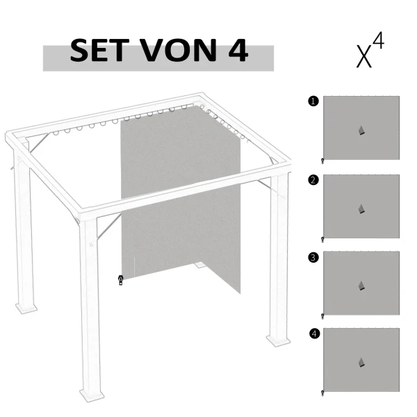 4 Zijpanelen Voor 3x3 M Paviljoen Zijwanden Met Haken, Polyester Lichtgrijs, Ideaal Voor Tuinpaviljoen & Feesttent 302 X 205 Cm 5