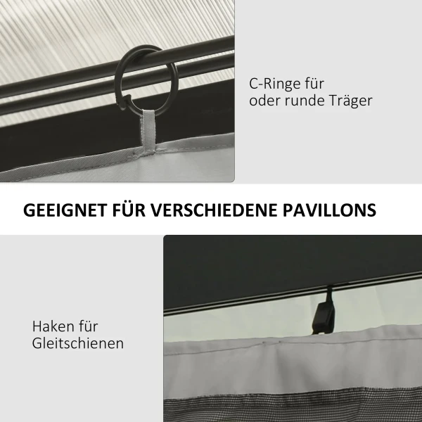 4 Zijpanelen Voor 3x3 M Paviljoen Zijwanden Met Haken, Polyester Lichtgrijs, Ideaal Voor Tuinpaviljoen & Feesttent 302 X 205 Cm 7