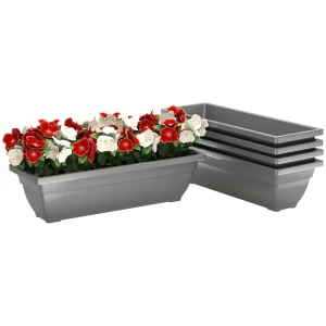 5 Delige Set Bloempot Van Kunststof, 59 X 21 X 16 Cm Stapelbare Bloempotten Set, Weerbestendige Overpot, Potten Voor Binnen En Buiten, Grijs 1