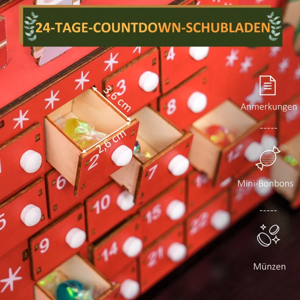 Adventskalender Om Te Vullen 24 Lades Vakken Kerstkalender Adventskalenderbox Kerstdecoratie Diy Mdf Plaat Rood 22,5 X 8 X 36 Cm 5