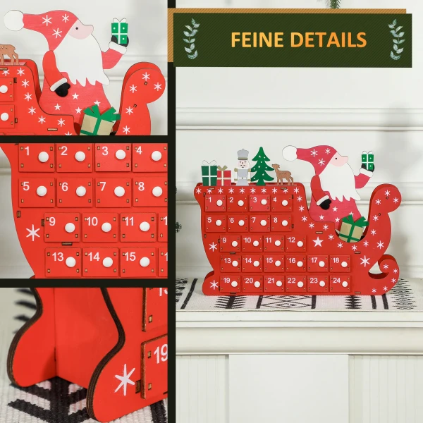 Adventskalender Om Te Vullen 24 Lades Vakken Kerstkalender Adventskalenderbox Kerstdecoratie Diy Mdf Plaat Rood 22,5 X 8 X 36 Cm 6