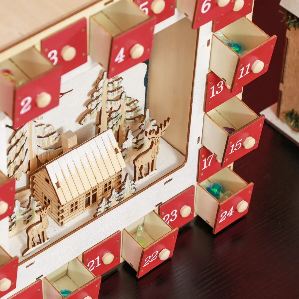 Adventskalender Om Te Vullen 24 Lades Vakken Kerstkalender Met Led Lichten Adventskalenderbox Kerstdecoratie Diy Mdf 34 X 7 X 34 Cm Rood 8