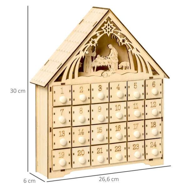 Adventskalender Om Te Vullen 24 Lades Vakken Kerstkalender Met Led Lichten Adventskalenderbox Kerstdecoratie Diy Mdf Plaat Natuurhout 26,6 X 6 X 30 Cm 4