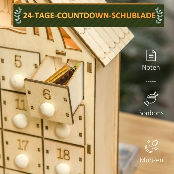 Adventskalender Om Te Vullen 24 Lades Vakken Kerstkalender Met Led Lichten Adventskalenderbox Kerstdecoratie Diy Mdf Plaat Natuurhout 26,6 X 6 X 30 Cm 6