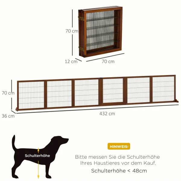 Afscheidingshek Hond 6 Delig, 432 X 70 Cm Opvouwbaar Deurbeschermingshek Met 2 Steunvoeten, Vrijstaand Hondenhek, Traphek Voor Middelgrote Honden, Voor Gang, Trap, Koffie 4