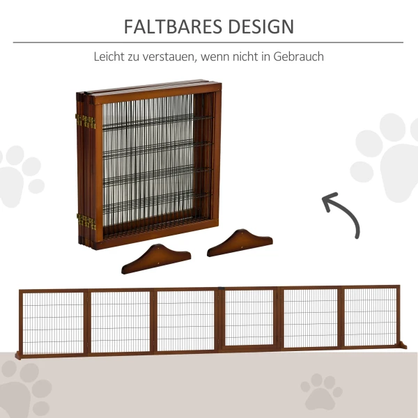 Afscheidingshek Hond 6 Delig, 432 X 70 Cm Opvouwbaar Deurbeschermingshek Met 2 Steunvoeten, Vrijstaand Hondenhek, Traphek Voor Middelgrote Honden, Voor Gang, Trap, Koffie 7