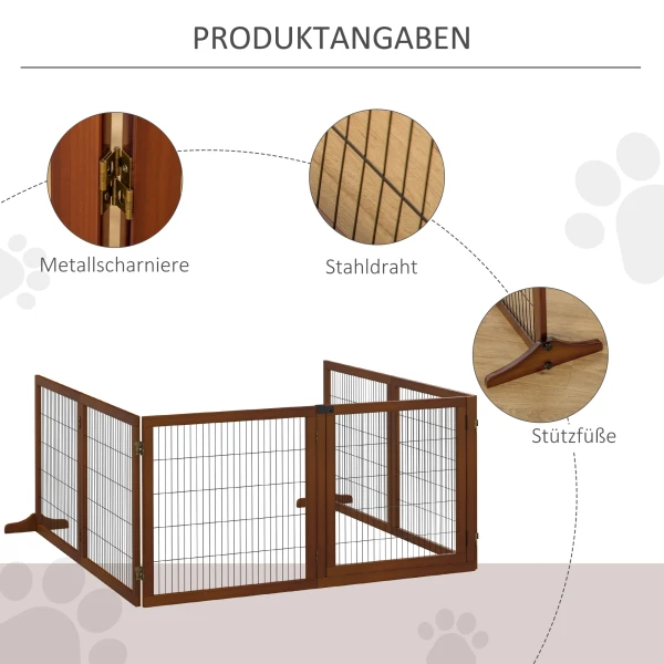 Afscheidingshek Hond 6 Delig, 432 X 70 Cm Opvouwbaar Deurbeschermingshek Met 2 Steunvoeten, Vrijstaand Hondenhek, Traphek Voor Middelgrote Honden, Voor Gang, Trap, Koffie 8
