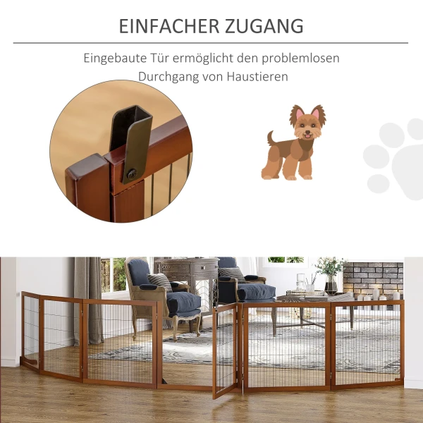 Afscheidingshek Hond 6 Delig, 432 X 70 Cm Opvouwbaar Deurbeschermingshek Met 2 Steunvoeten, Vrijstaand Hondenhek, Traphek Voor Middelgrote Honden, Voor Gang, Trap, Koffie 9