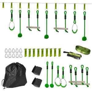 Aiyaplay 10 M Zipline Kit Kinder Slackline Set Met 2 Turnringen, 2 Klimstangen En 3 Spinnerwielen Voor Tuin Buitenshuis Zip Line Kit Voor 3 6 Jaar Kinderen, Tot 50 Kg 1