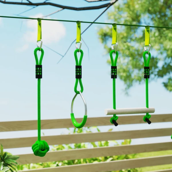 Aiyaplay 10 M Zipline Kit Kinder Slackline Set Met 2 Turnringen, 2 Klimstangen En 3 Spinnerwielen Voor Tuin Buitenshuis Zip Line Kit Voor 3 6 Jaar Kinderen, Tot 50 Kg 9