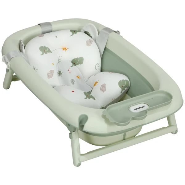 Aiyaplay 2 Delige Set Babybad, Opvouwbare Baby Badkuip Met Frame, Antislip Babybad Met Badkussen, Badkuip, Douchebak Voor Peuters 0 3 Jaar, Groen 1