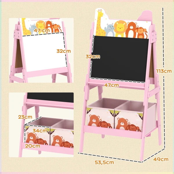 Aiyaplay 2 In 1 Kindertafel, Dubbelzijdige Kinder Schildersezel, Schildersezel Met Krijtbord, Whiteboard, Opbergdozen, Voor Kinderen Van 3 8 Jaar, Roze 4