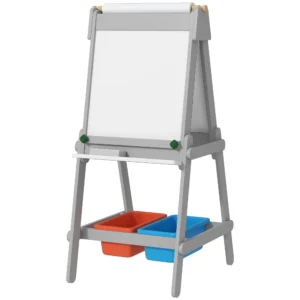 Aiyaplay 3 In 1 Kindertafel, Dubbelzijdige Kinder Ezel Met Krijtbord, Whiteboard, Ezel Met Gum, Tekenpapier, Opbergdozen, Voor Kinderen Van 3 8 Jaar, Grijs 1