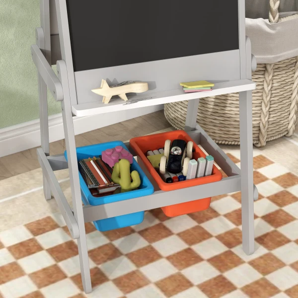 Aiyaplay 3 In 1 Kindertafel, Dubbelzijdige Kinder Ezel Met Krijtbord, Whiteboard, Ezel Met Gum, Tekenpapier, Opbergdozen, Voor Kinderen Van 3 8 Jaar, Grijs 9