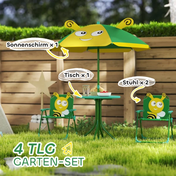 Aiyaplay 4 Delige Set Kindertuinmeubilair Met 2 Klapstoelen, In Hoogte Verstelbare Parasol, Tuintafel, Bijenpatroon Voor Kinderen Van 2 5 Jaar, Groen 5