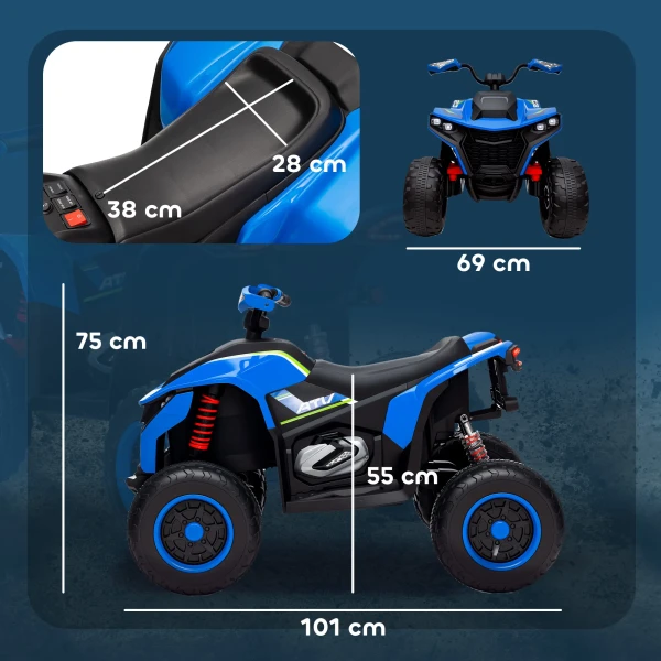 Aiyaplay Elektrische Quad Voor Kinderen 12v Elektrische Kinderquad Met 2 Motor, 3 6km/h Kinder Quad Met Vering, Led Licht, Kinderauto Met Usb, Muziek Voor 3 8 Jaar Kinderen, Blauw 4