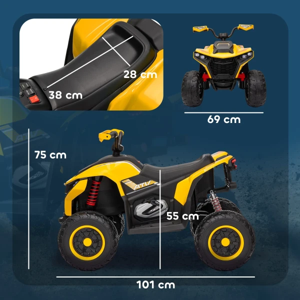 Aiyaplay Elektrische Quad Voor Kinderen 12v Elektrische Kinderquad Met 2 Motor, 3 6km/h Kinder Quad Met Vering, Led Licht, Kinderauto Met Usb, Muziek Voor 3 8 Jaar Kinderen, Geel 4