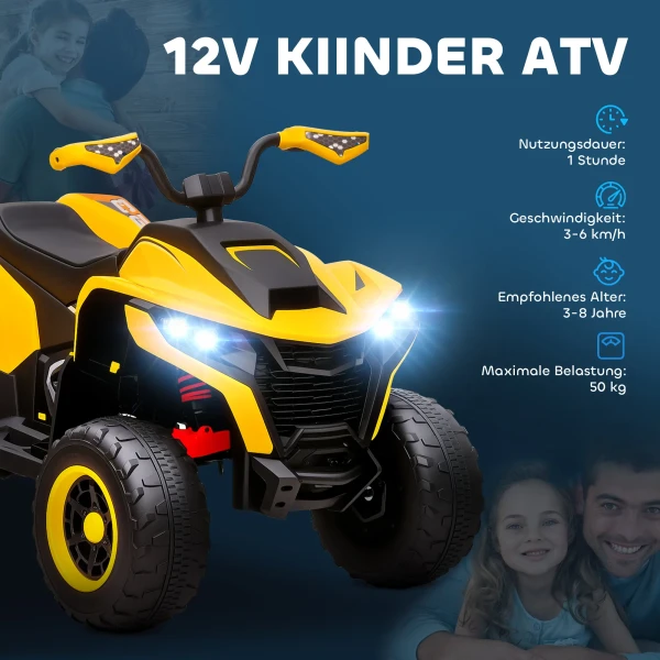 Aiyaplay Elektrische Quad Voor Kinderen 12v Elektrische Kinderquad Met 2 Motor, 3 6km/h Kinder Quad Met Vering, Led Licht, Kinderauto Met Usb, Muziek Voor 3 8 Jaar Kinderen, Geel 5