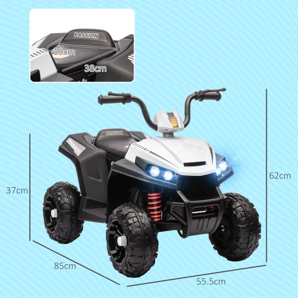 Aiyaplay Elektrische Quad Voor Kinderen 12v Kinderquad Met 4 Wiel Ophanging, Mp3 Muziekspeler, Kindervoertuig Met Koplampen, Vooruit En Achteruitversnelling, Voor 3 5 Jaar Oude Kinderen, 5 Km/u, Metaal, Wit 4