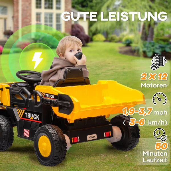 Aiyaplay Elektrische Tractor Met Schop, 12 V Kinderen Opzittractor, Kinderen Elektrische Auto Met Mp3 Functie, Kinderrijtuig Met Koplampen, 3 6 Km/u, Voor 3 5 Jaar Kinderen, Geel 7