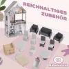 Aiyaplay Houten Poppenhuis, 3 Verdiepingen Dollhouse Met 13 Meubelstukken En Accessoires, 85,3 Cm Hoog Speelhuis Voor Kinderen Van 3 6 Jaar, Grijs 6