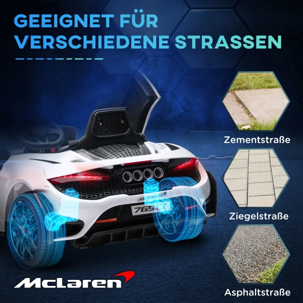 Aiyaplay Kinder Elektrische Auto 12 V Kinderwagen Met 2,4g Afstandsbediening, Mp3 Muziek, Elektrisch Voertuig Met Claxon, Lichtjes, Vleugeldeuren, Zachte Start, 3 5 Km/u, Voor 3 6 Jaar Kinderen, Wit 8