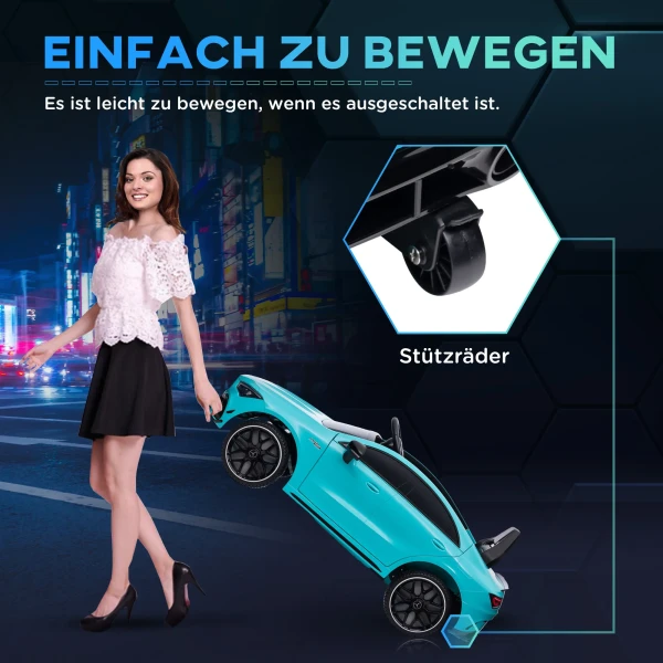 Aiyaplay Kinder Elektrische Auto 12 V Kinderwagen Met 2,4g Afstandsbediening, Usb , Mp3 Aansluiting, Elektrisch Voertuig Met Lichten, Steunwielen, Veersysteem, 3 5 Km/u, Voor 3 6 Jaar Kinderen, Lichtblauw 6