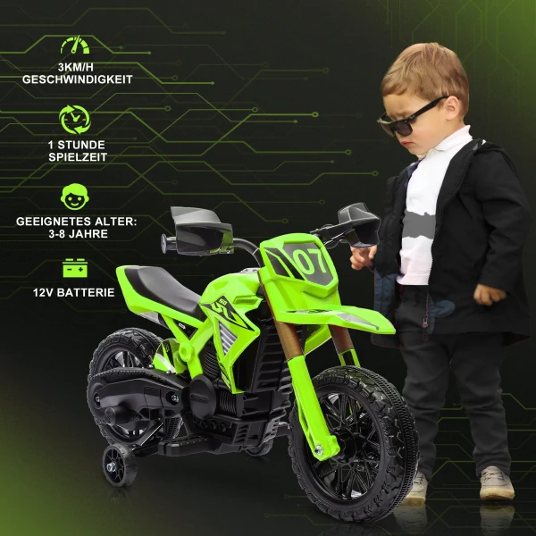 Aiyaplay Kinder Elektrische Motorfiets, 6v Kinderfiets Met Trainingswielen, Kinderrijtuig Met Claxon En Startgeluid, 3 Km/u, Voor Kinderen Van 3 8 Jaar, Max. 30 Kg, Groen 5