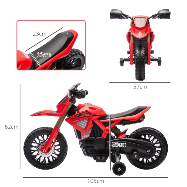 Aiyaplay Kinder Elektrische Motorfiets, 6v Kinderfiets Met Trainingswielen, Kinderrijtuig Met Claxon En Startgeluid, 3 Km/u, Voor Kinderen Van 3 8 Jaar, Max. 30 Kg, Rood 4