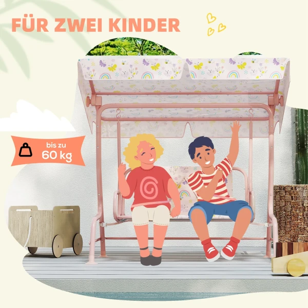 Aiyaplay Kinder Hollywoodschaukel 2 Zits Kinderschaukel Met Verstelbaar Zonnedak, Veiligheidsgordel Tuinschommel Voor 3 6 Jaar Oude Kinderen Roze 110 X 74 X 113 Cm 8