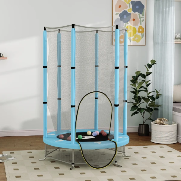 Aiyaplay Kinder Trampoline Ø140 Cm, Indoor Trampoline Met Veiligheidsnet Randafdekking Rubberen Touw, Kindertrampoline Met Deur Met Rits, Inktvis Patroon, Voor Kinderen 3 6 Jaar Lichtblauw 10