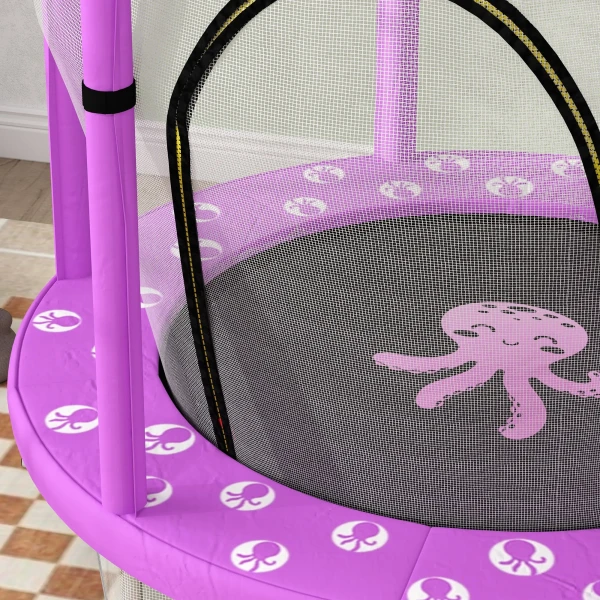 Aiyaplay Kinder Trampoline Ø140 Cm, Indoor Trampoline Met Veiligheidsnet Randafdekking Rubberen Touw, Kindertrampoline Met Deur Met Rits, Wolken Patroon, Voor Kinderen 3 6 Jaar Paars 10