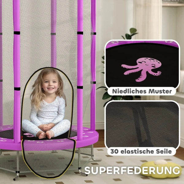 Aiyaplay Kinder Trampoline Ø140 Cm, Indoor Trampoline Met Veiligheidsnet Randafdekking Rubberen Touw, Kindertrampoline Met Deur Met Rits, Wolken Patroon, Voor Kinderen 3 6 Jaar Paars 6