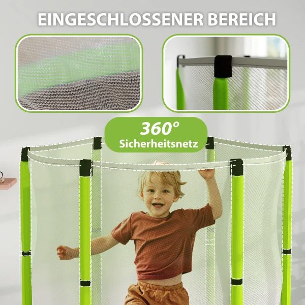 Aiyaplay Kinder Trampoline Ø140 Cm, Indoor Trampoline Met Veiligheidsnet Randbekleding Rubberen Touw, Kindertrampoline Met Deur Met Rits, Wolken Patroon, Voor Kinderen 3 6 Jaar Groen 7