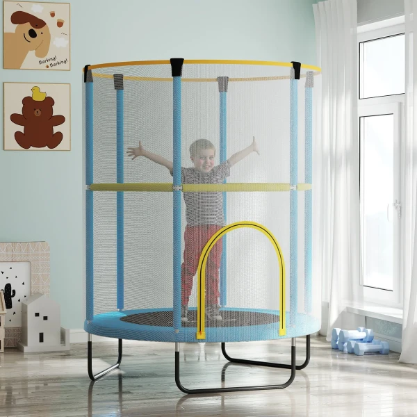 Aiyaplay Kinder Trampoline Ø140 Cm, Indoor Trampoline Met Veiligheidsnet, Rubberen Touw, Randafdekking, Kindertrampoline Met Deur Met Rits Voor 3 6 Jaar Kinderen Donkerblauw 2