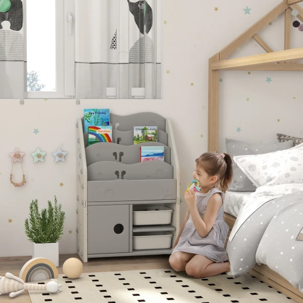 Aiyaplay Kinderkamerrek Kinderrek Met 2 Opbergdozen, 4 Verdiepingen, Opbergrek Speelgoed Organizer Voor Speelkamer, Slaapkamer Lichtgrijs 67 X 29 X 98 Cm 2