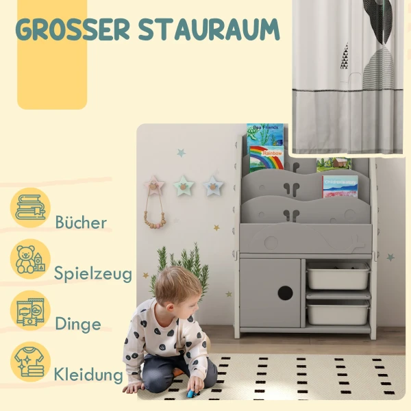 Aiyaplay Kinderkamerrek Kinderrek Met 2 Opbergdozen, 4 Verdiepingen, Opbergrek Speelgoed Organizer Voor Speelkamer, Slaapkamer Lichtgrijs 67 X 29 X 98 Cm 5