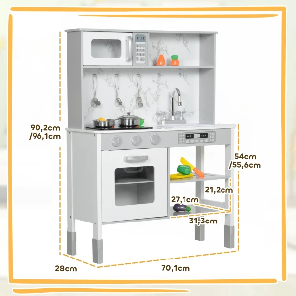 Aiyaplay Kinderkeuken Speelkeuken Met Elektrisch Fornuis, Magnetron, Spoelbak & Kraan, Verstelbare Hoogte Poppenkeuken Met Kookgerei Set, Rollenspel Keukenaccessoires Voor 3 8 Jaar Kinderen, Wit 4