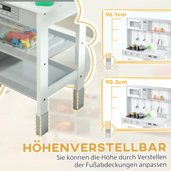 Aiyaplay Kinderkeuken Speelkeuken Met Elektrisch Fornuis, Magnetron, Spoelbak & Kraan, Verstelbare Hoogte Poppenkeuken Met Kookgerei Set, Rollenspel Keukenaccessoires Voor 3 8 Jaar Kinderen, Wit 8