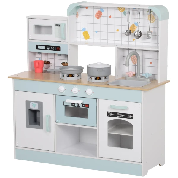 Aiyaplay Kinderkeuken Speelkeuken Met Lichtjes, Geluiden, Koffiezetapparaat, Ijsmachine, Magnetron, Oven, Keukenaccessoires, Poppenkeuken Voor Kinderen Van 3+ Jaar, Wit 1