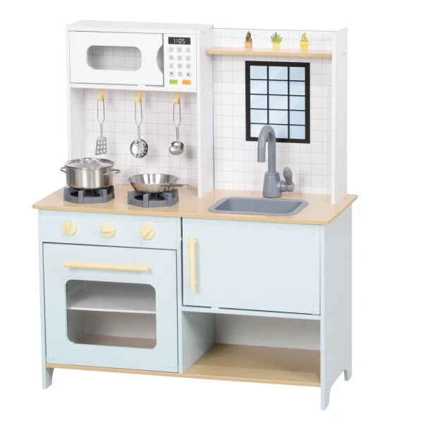 Aiyaplay Kinderkeuken Speelkeuken Met Magnetron, Fornuis, Oven En Keukenaccessoires, Poppenkeuken Met Opbergruimte Voor Kinderen Van 3+ Jaar, Blauw 1