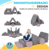 Aiyaplay Kindersofa, 12 Delige Modulaire Kindercouch Van Schuim, Zachte Bouwstenen, Speelsofa Voor Kinderen Vanaf 18 Maanden, Kinderkamer Of Speelkamer Grijs/roze 5