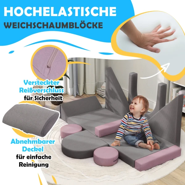 Aiyaplay Kindersofa, 12 Delige Modulaire Kindercouch Van Schuim, Zachte Bouwstenen, Speelsofa Voor Kinderen Vanaf 18 Maanden, Kinderkamer Of Speelkamer Grijs/roze 6